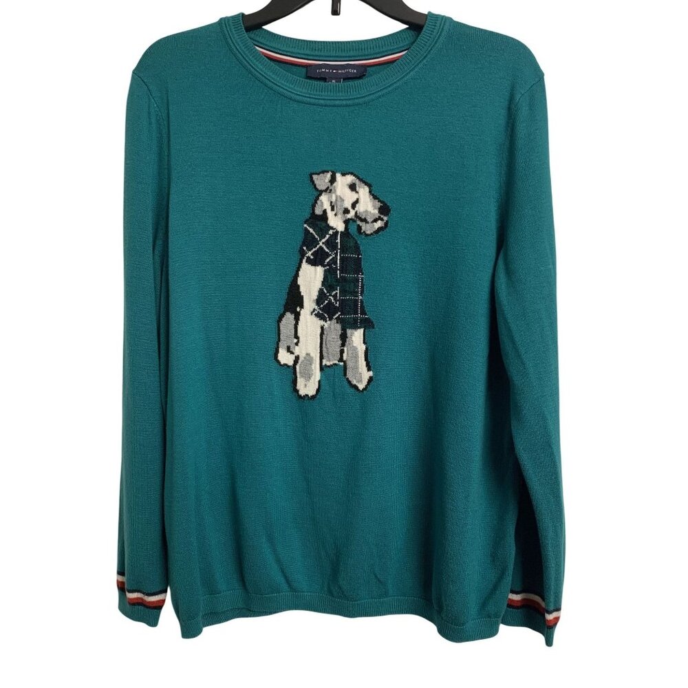 GREEN Sweater with Terrier Dog Design